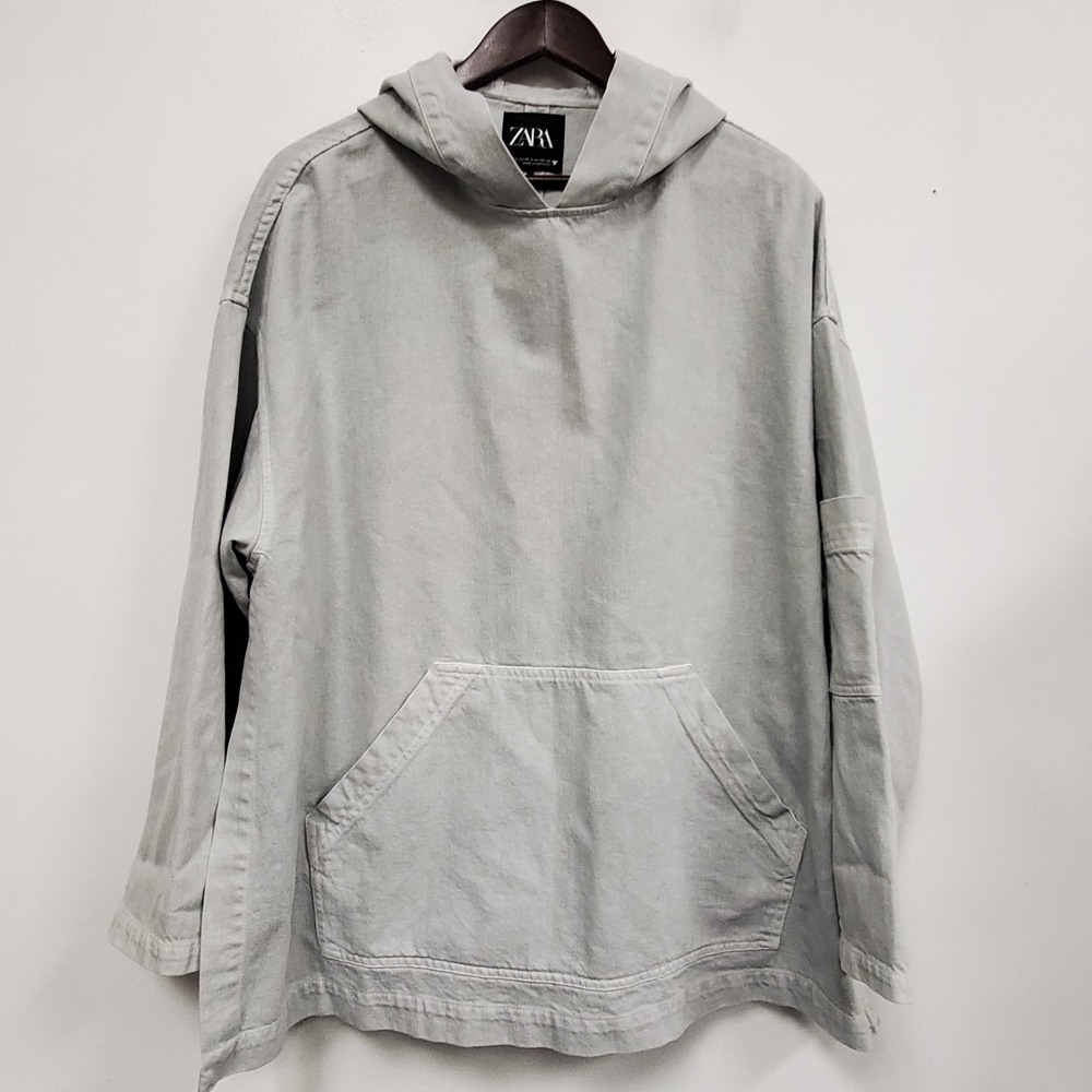 Zara Womens Lightweight Hooded Denim Jacket Size M/L Light Wash Fisherman Preppy